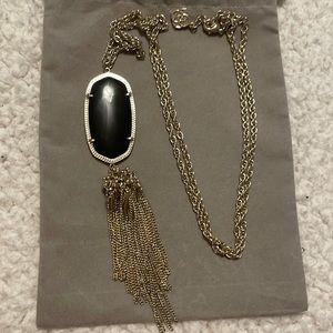 Kendra Scott Rayne Gold Long Pendant Necklace black statement chain fringe wow